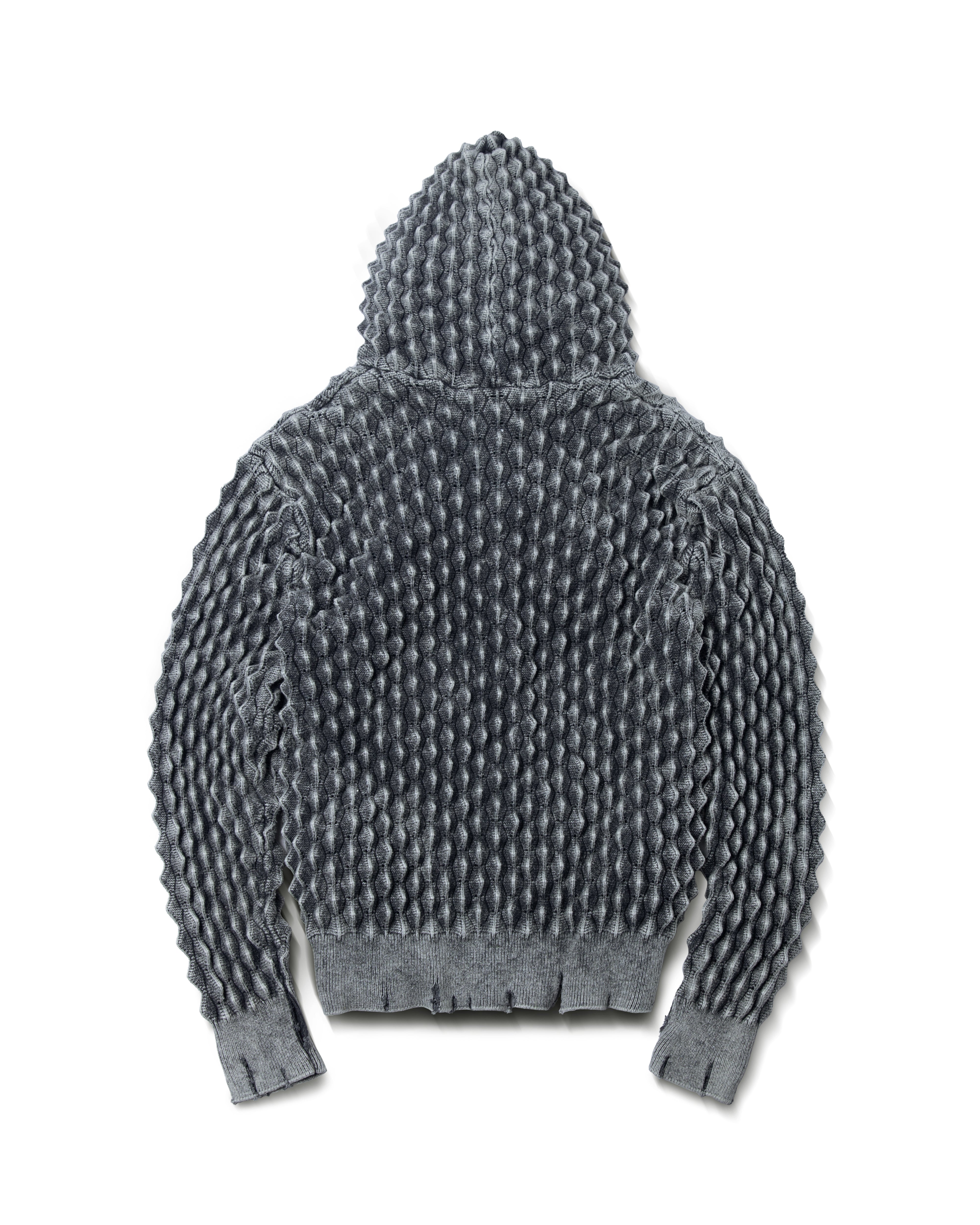 WASHED THORN KNIT ZIPPED HOODIE