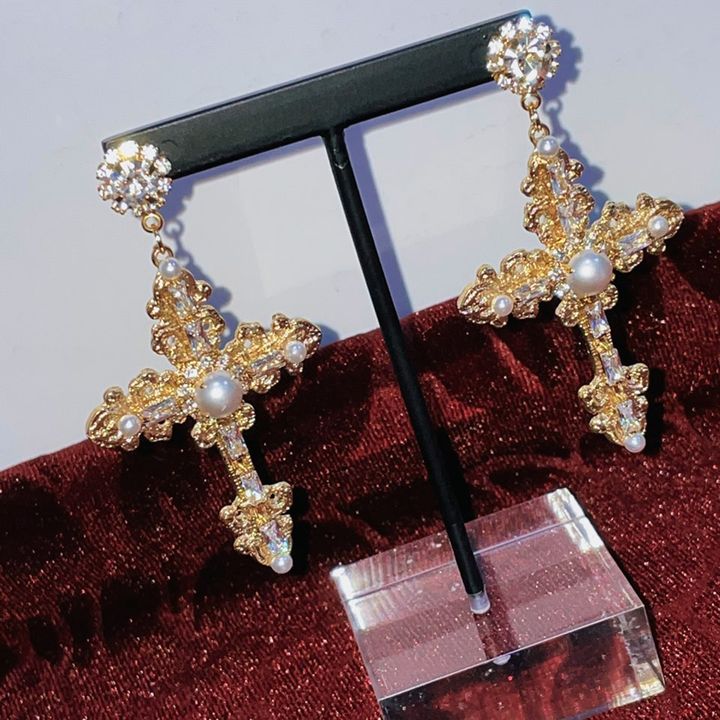 bling cross earring