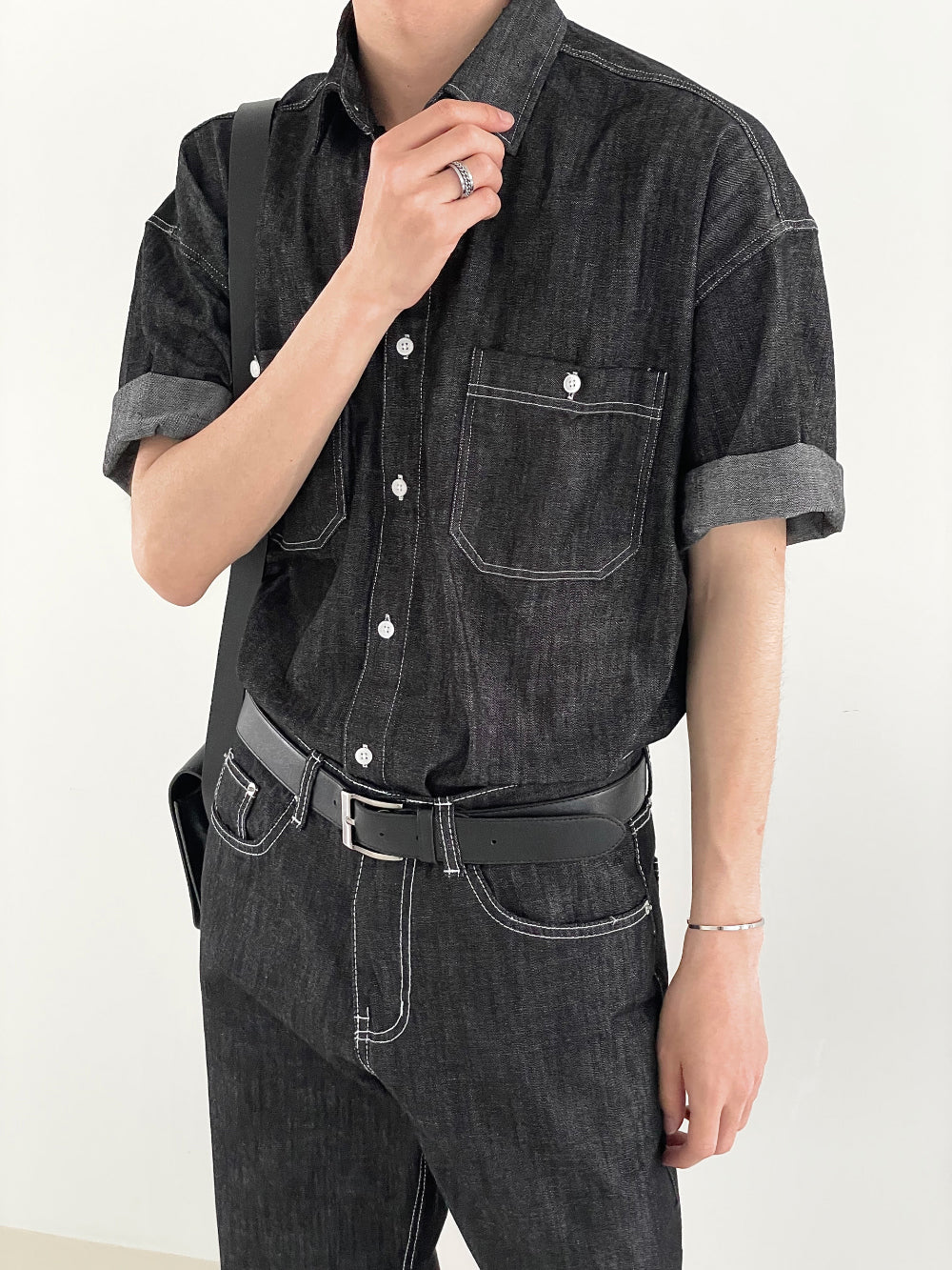 Modern denim set up half shirts