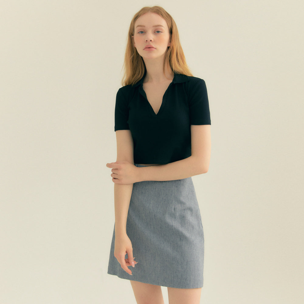 Linen Basic Skirt (Gray)