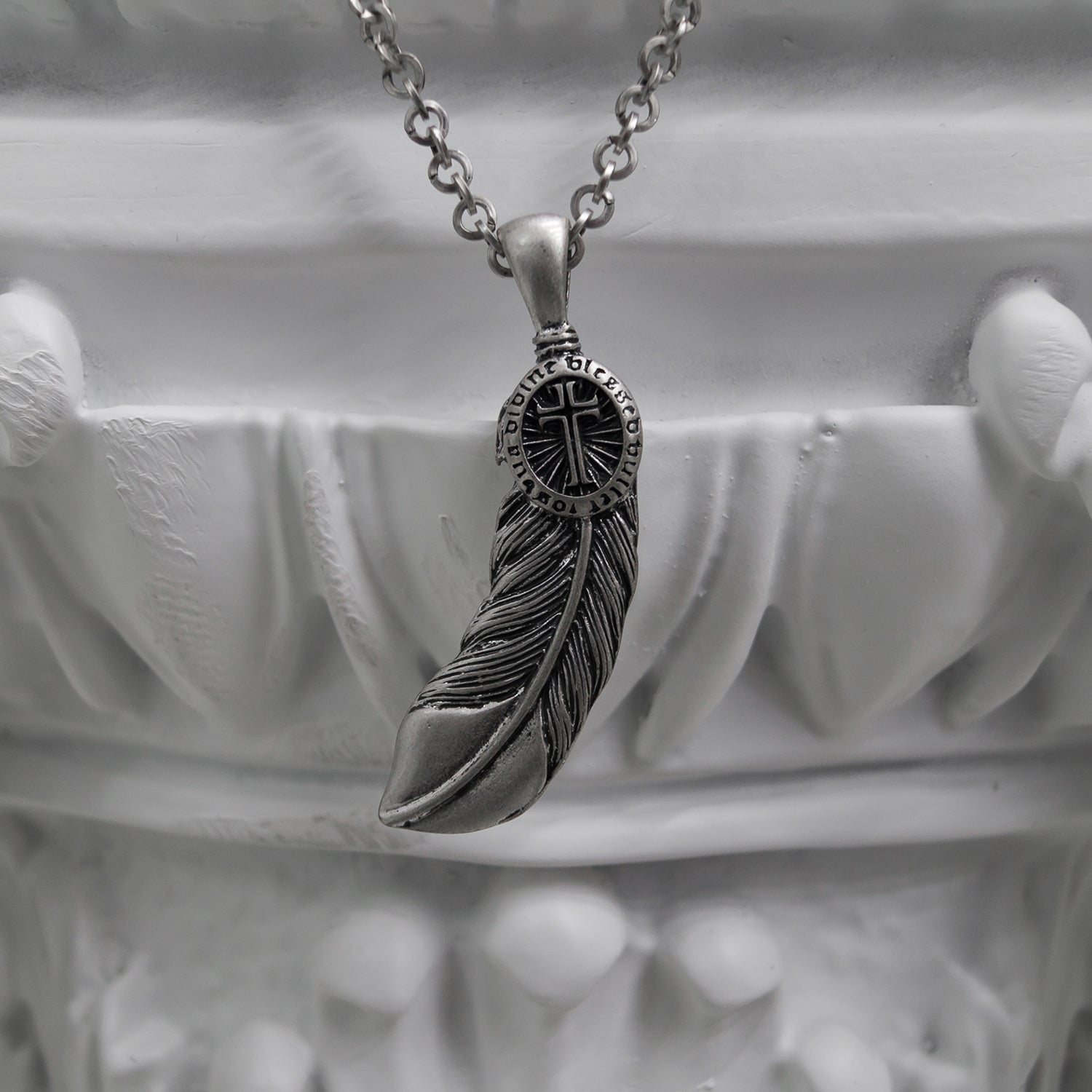 [BLESSEDBULLET]feather cross necklace_vintage silver