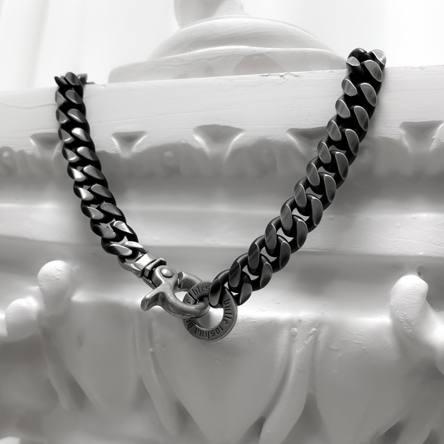 [BLESSEDBULLET]black line CURVE chain necklace_blacksilver_13mm