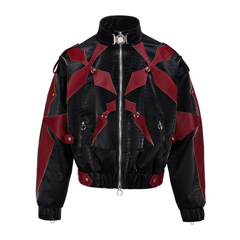 Pioneer crocodile pattern rivet leather jacket