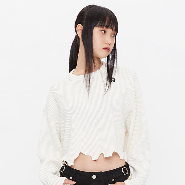 DAMAGE CUTTING CROP KNIT_IVORY