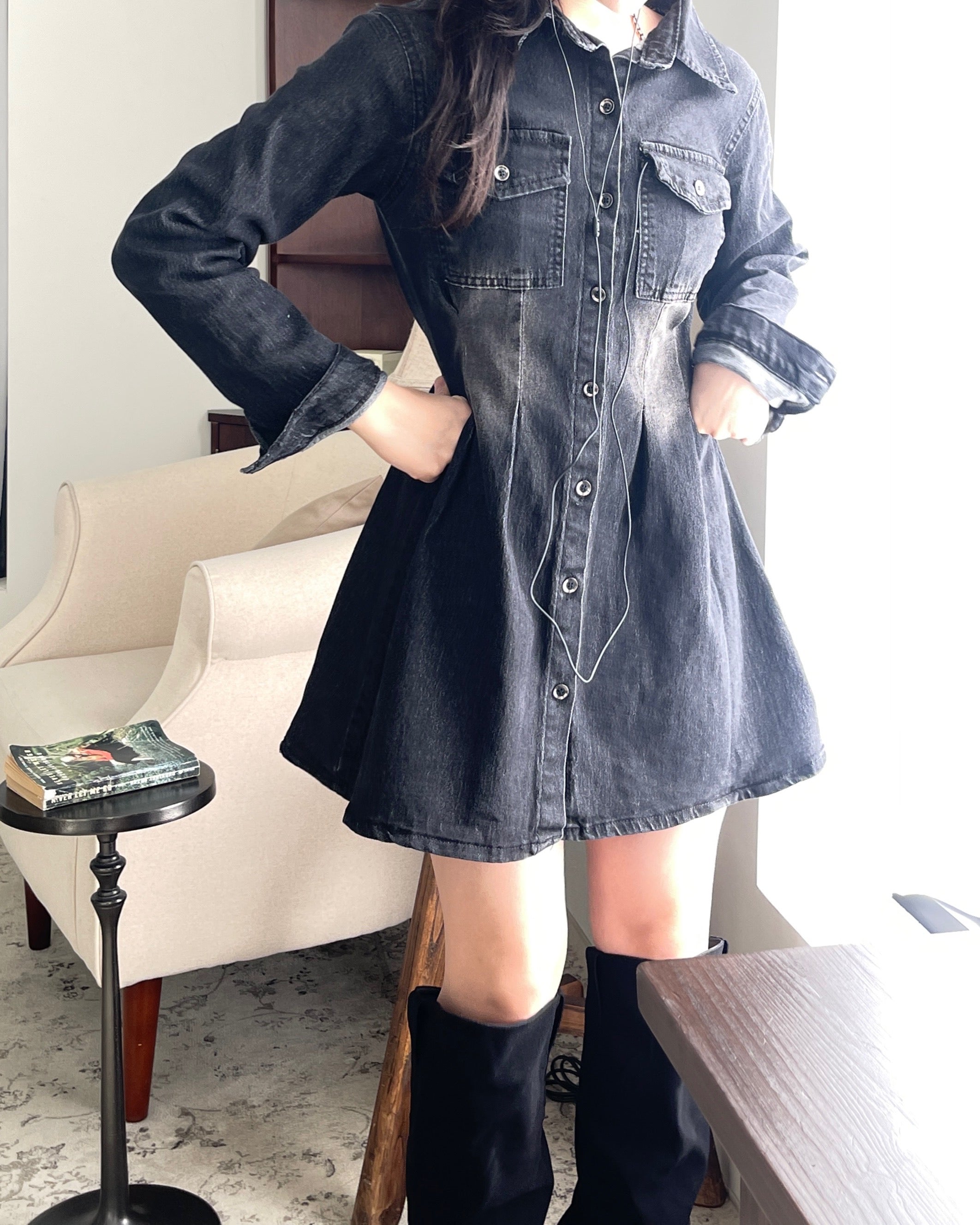 vintage romantic denim shirt dress