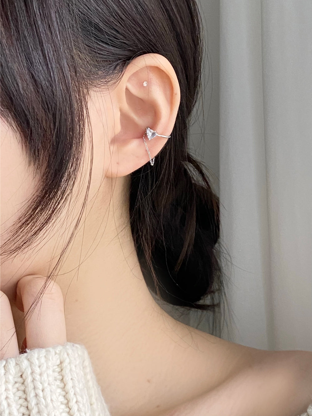 Line cubic heart ear cuff / 3 color