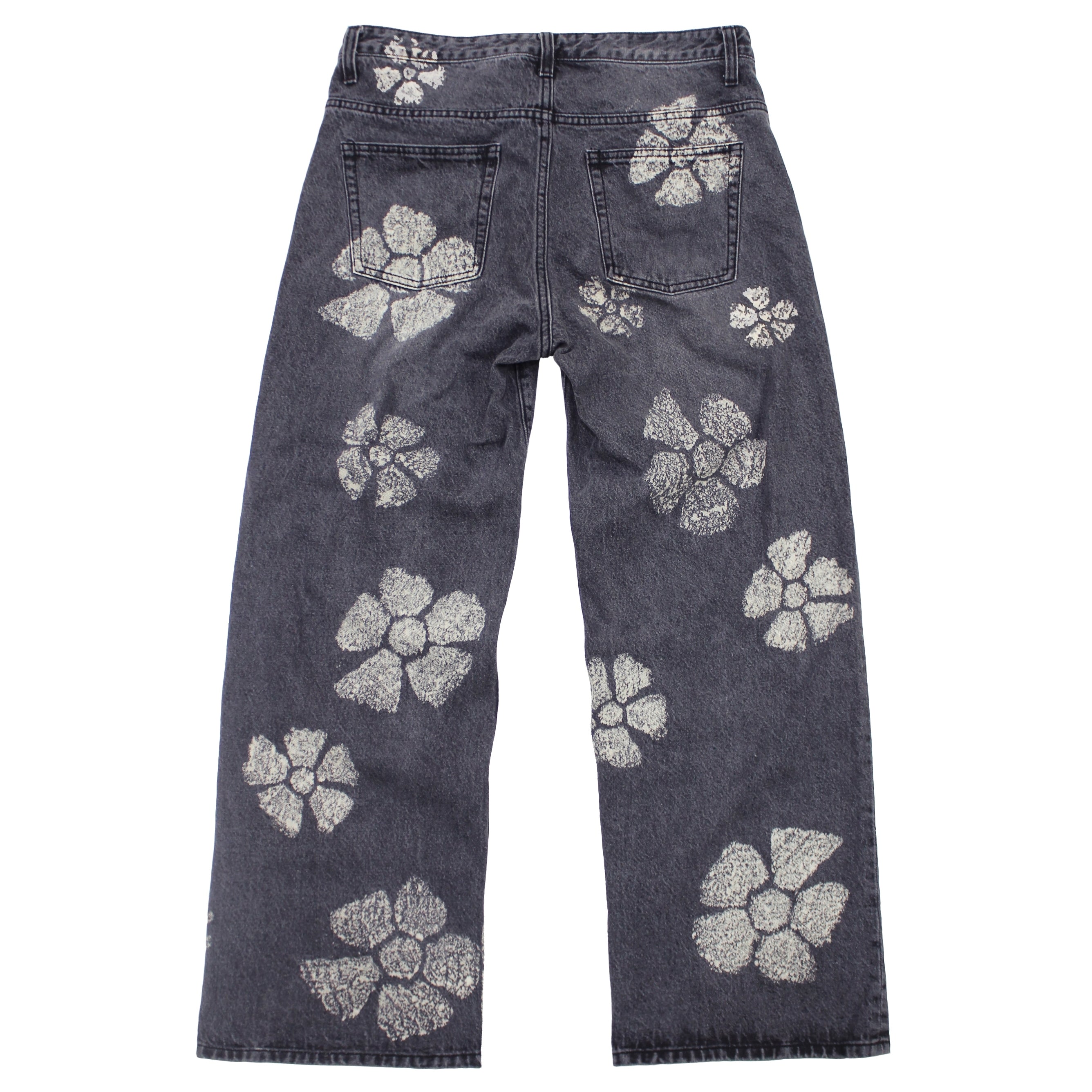 flower bleach wide denim pants (washed black)