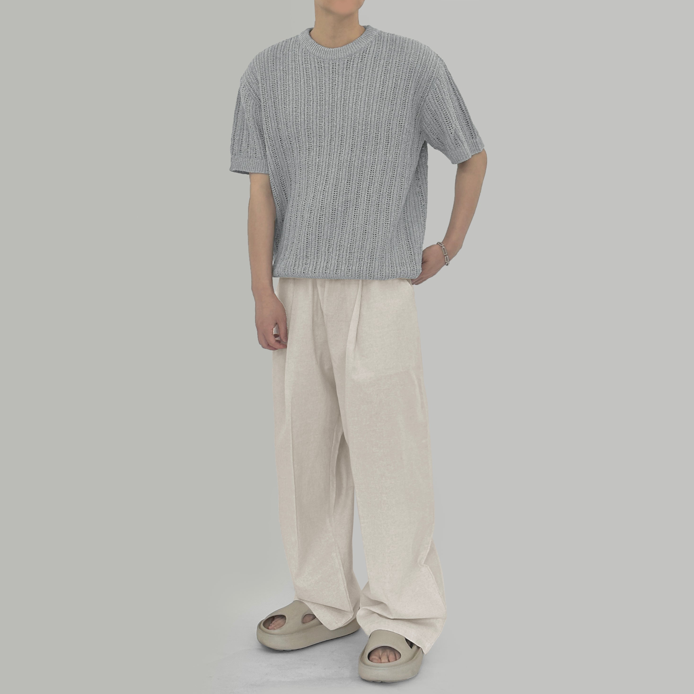 Banding linen wide pants