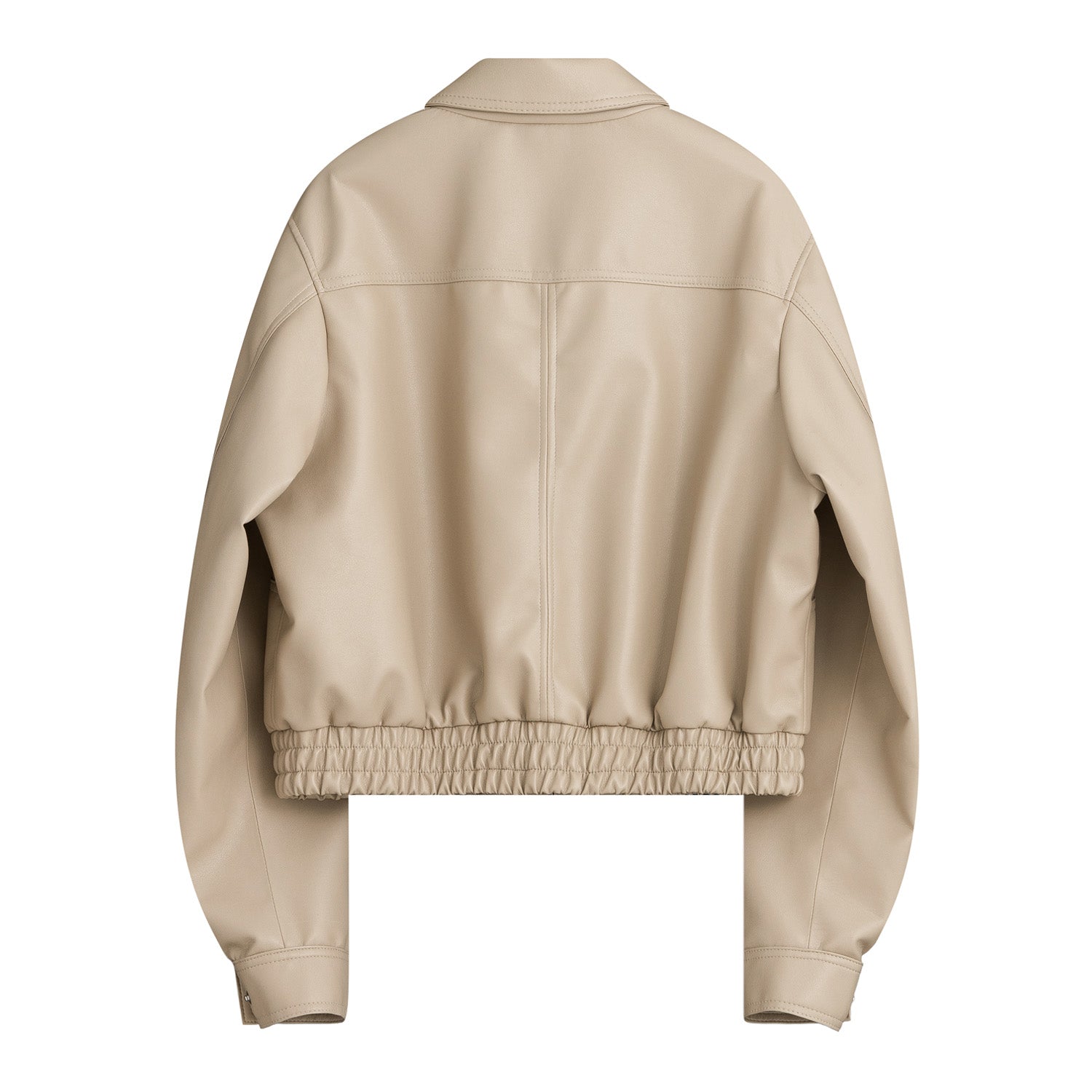 Overfit Curved Leather Blouson (Beige)