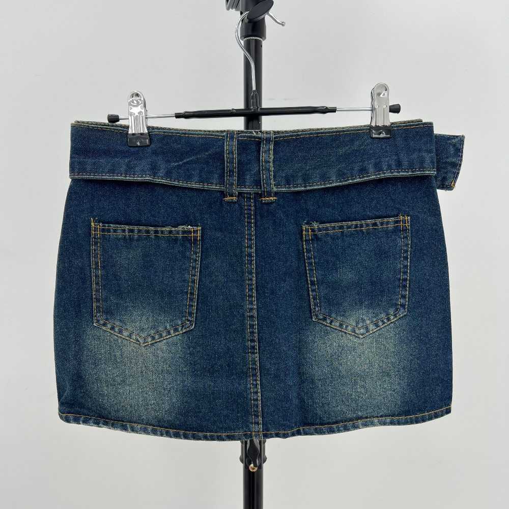 Y2K cargo denim two pocket belt mini skirts (2 color)