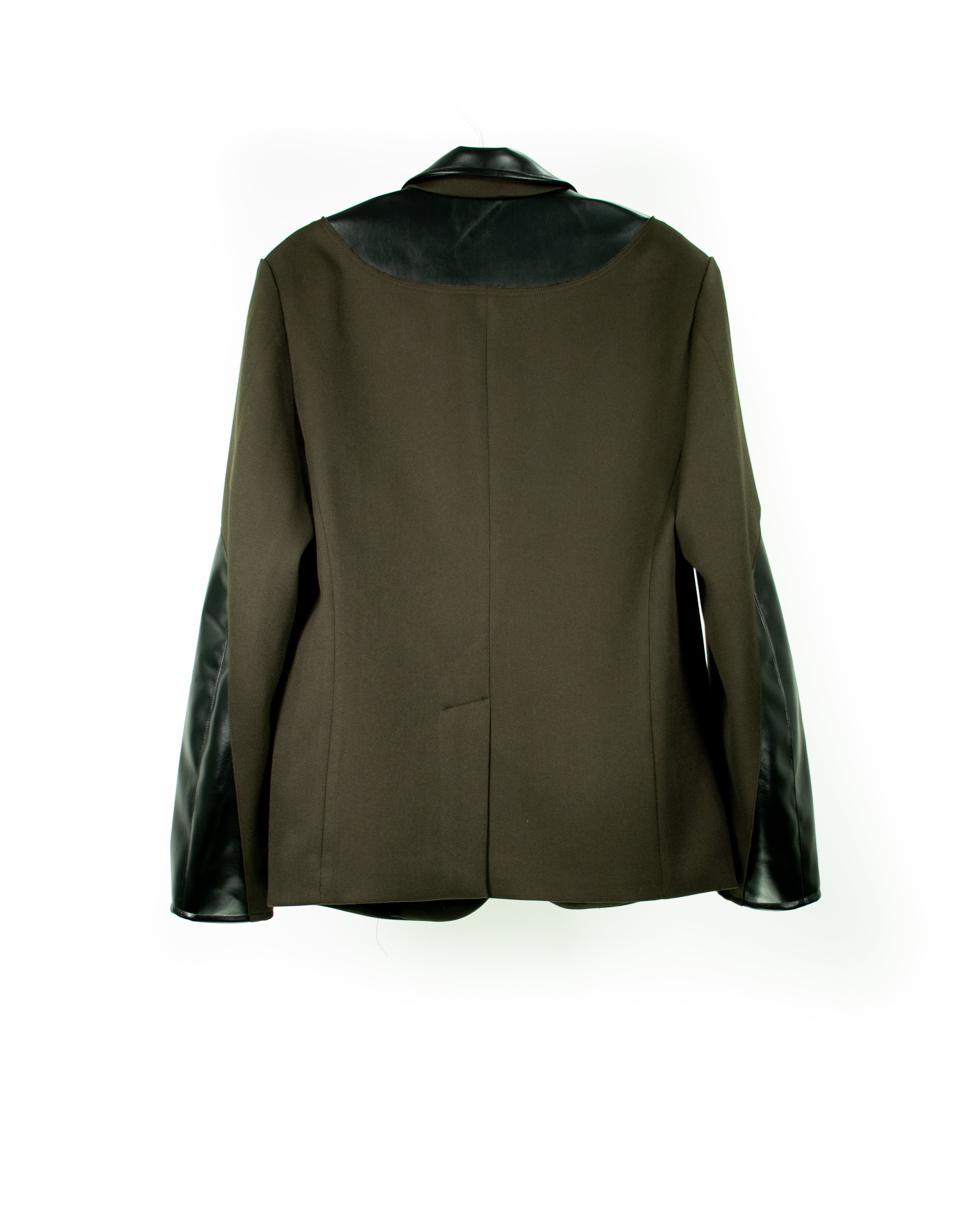 Faux Leather Contrast Military Tailored Jacket