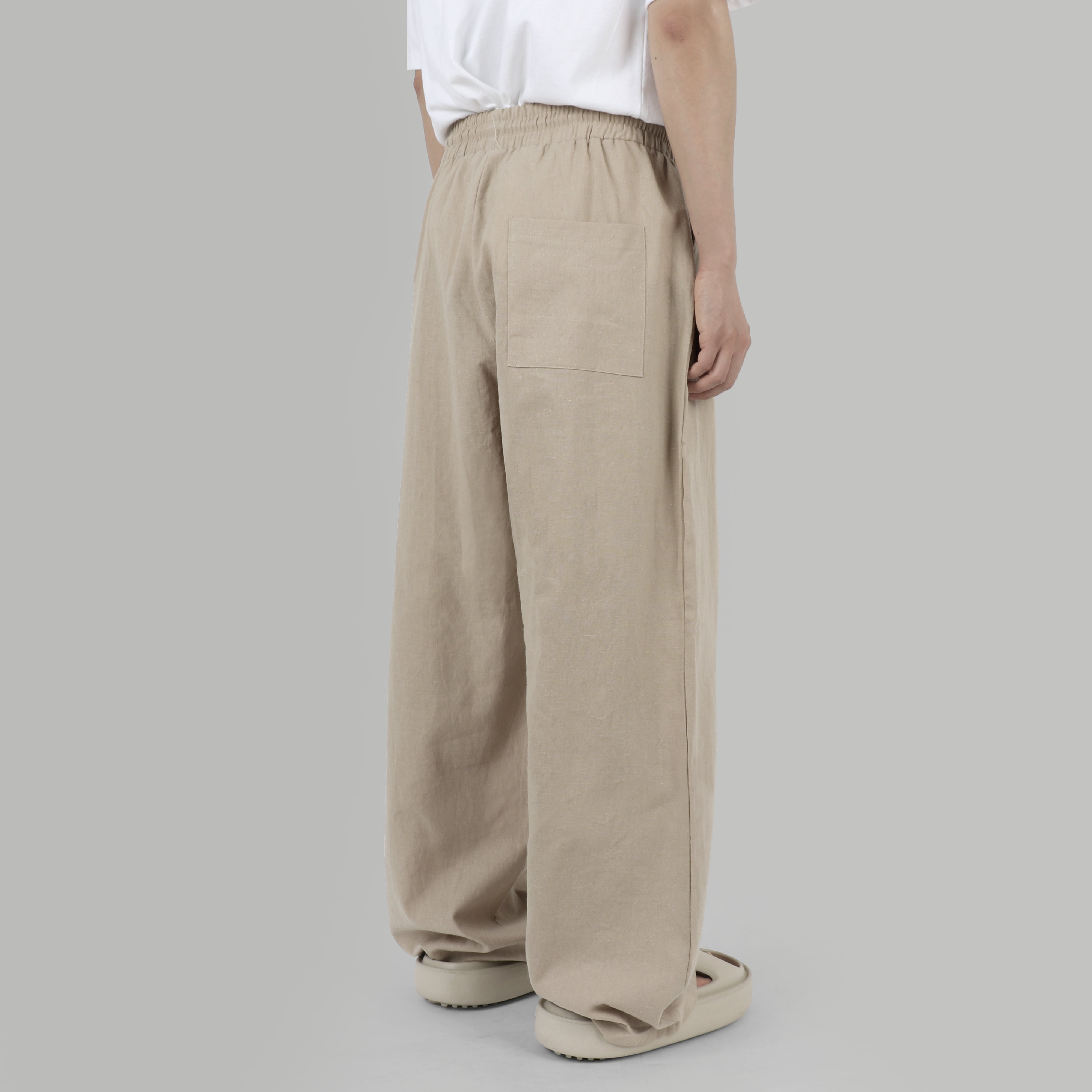 Banding linen wide pants