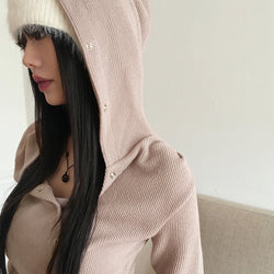 Benet snap button ribbed hoodie wrap knit