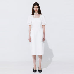 Pearl Balloon Line Dress_White