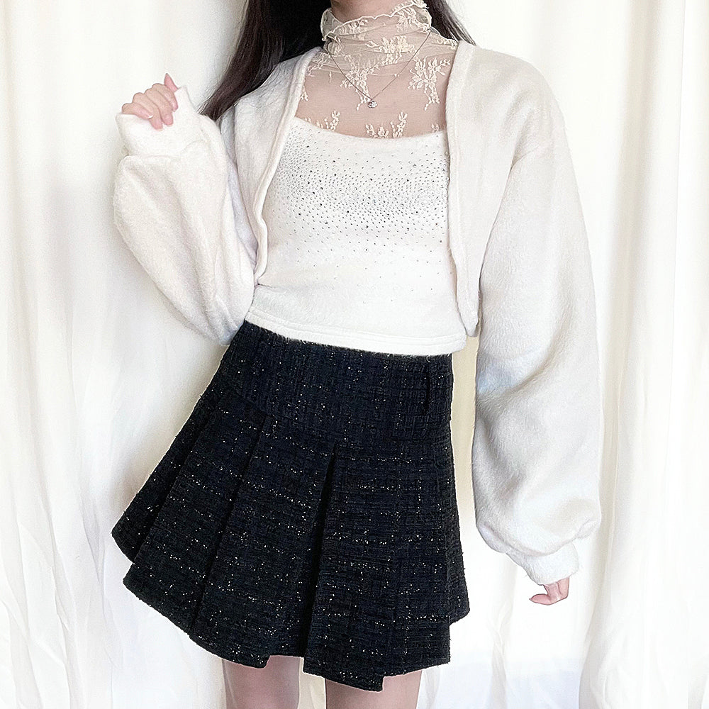 Mokoring Angora Holiday SET (Bolero Cardigan & Crop Sleeveless Shirt) (White) 