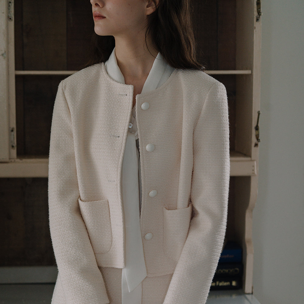 Minimal Tweed Jacket - Ivory