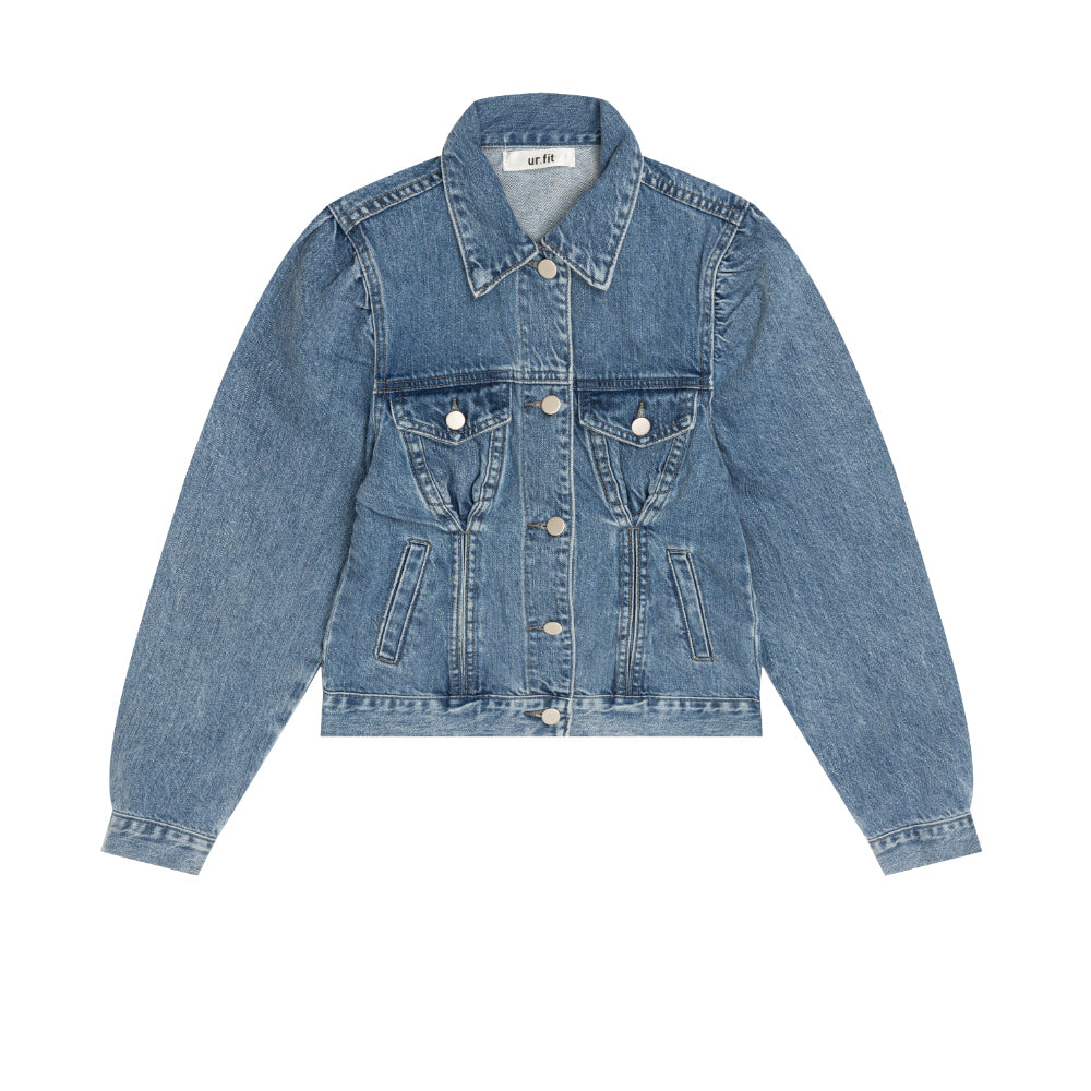 WORN PINTUCK MID BLUE DENIM JACKET [6076]