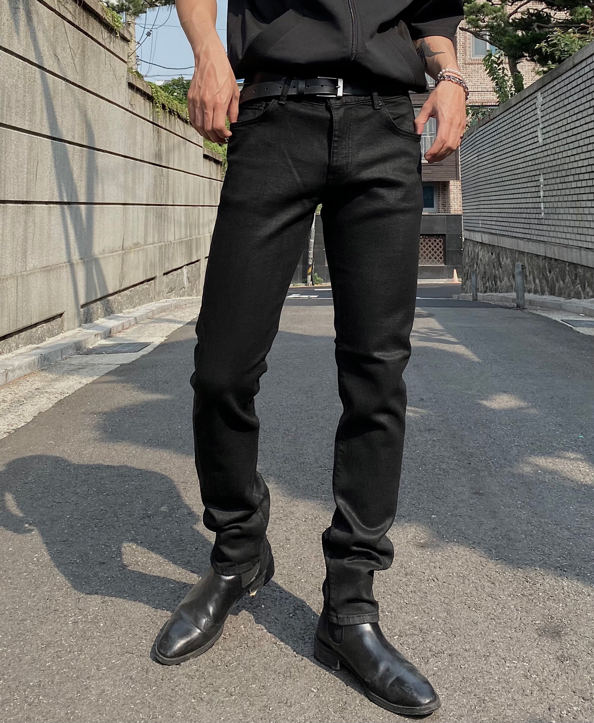 Soft Black Coating Jeans