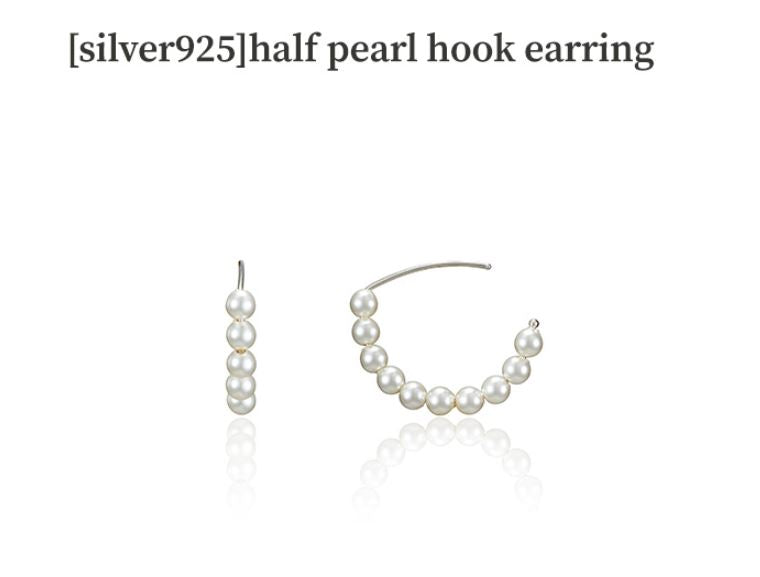 [silver925]half pearl hook earring