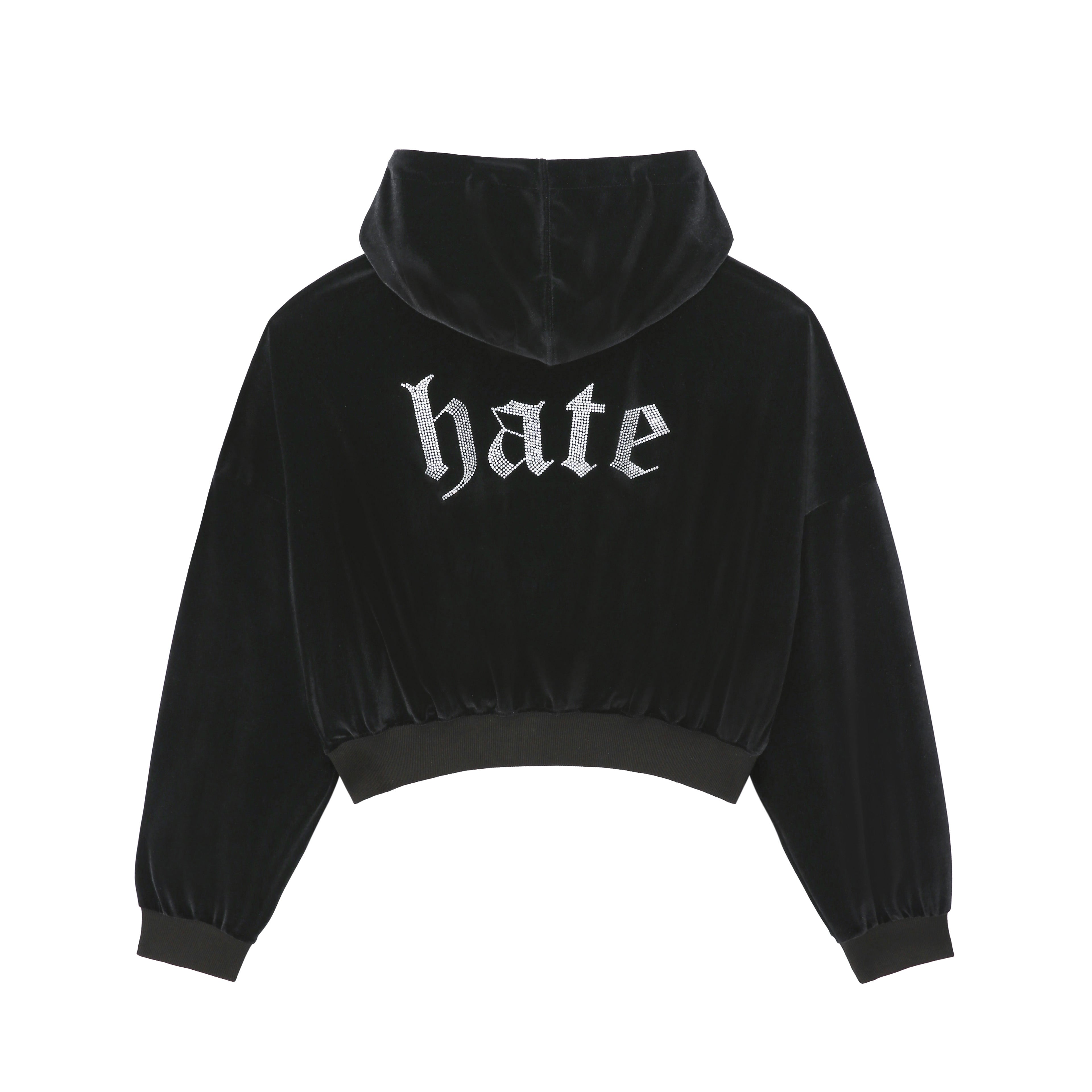 0 3 HATE Velvet Hoodie - BLACK