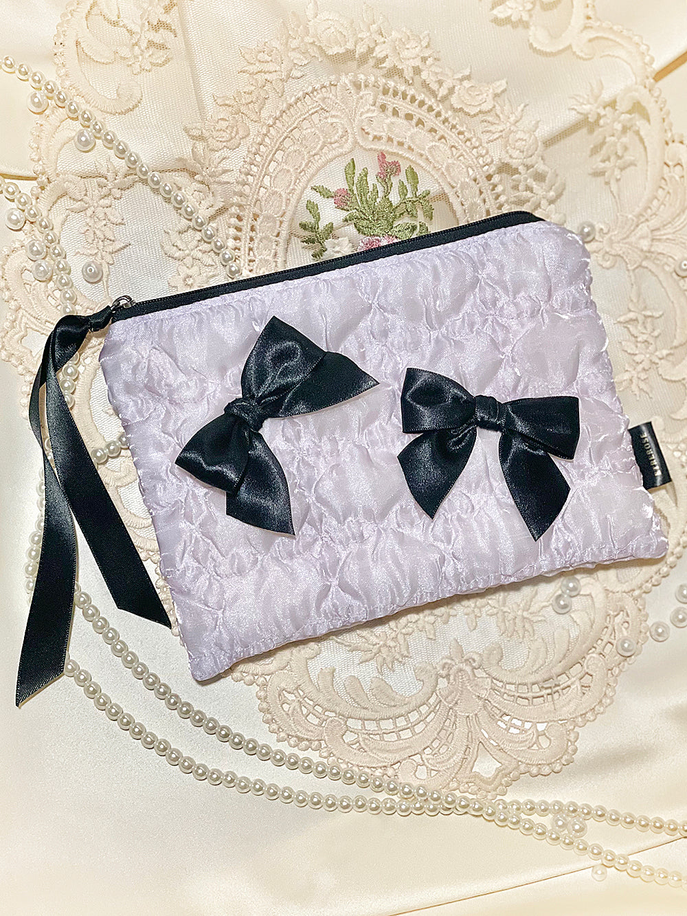 Glossy Organza Ribbon Zip-pouch (M