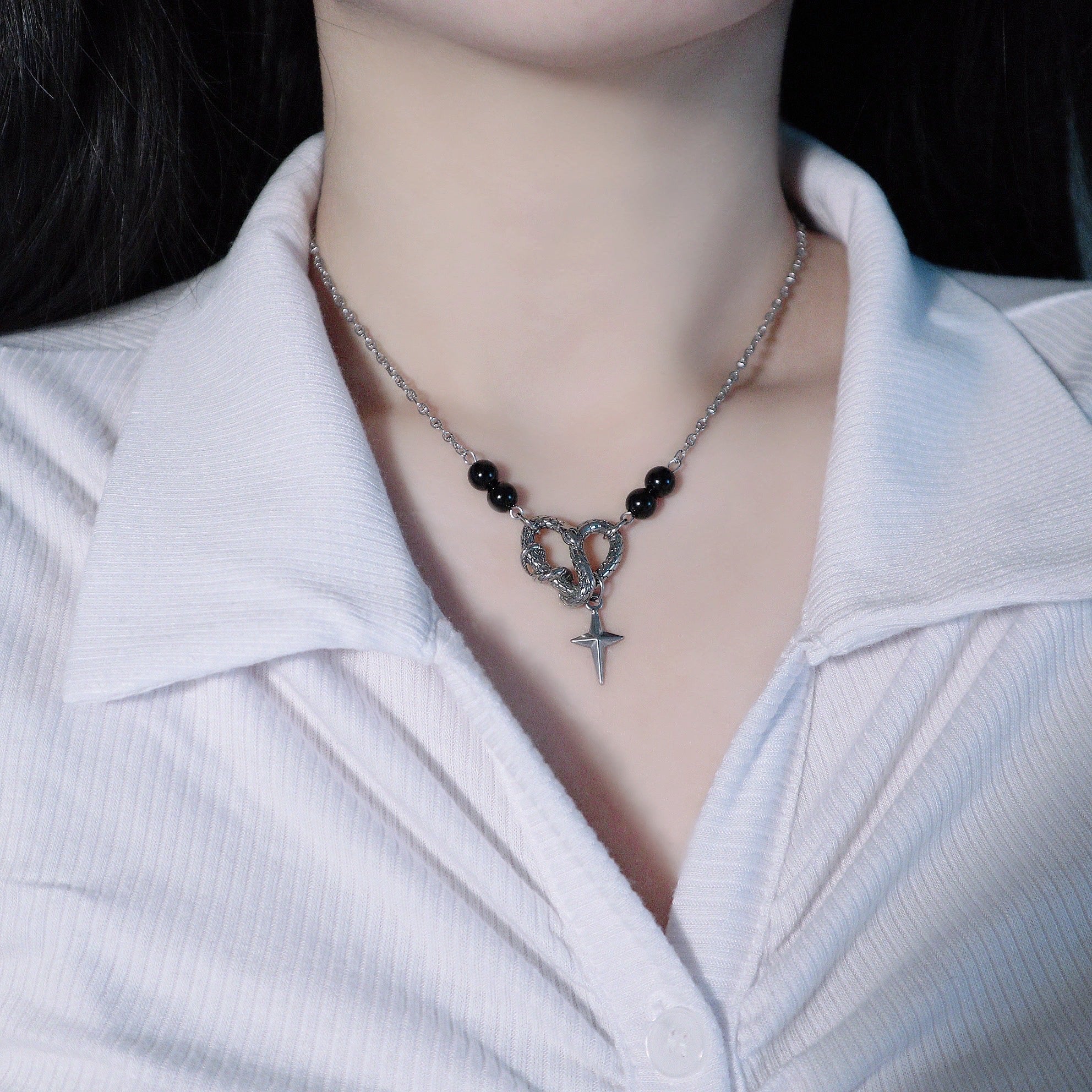 heart snake cross necklace