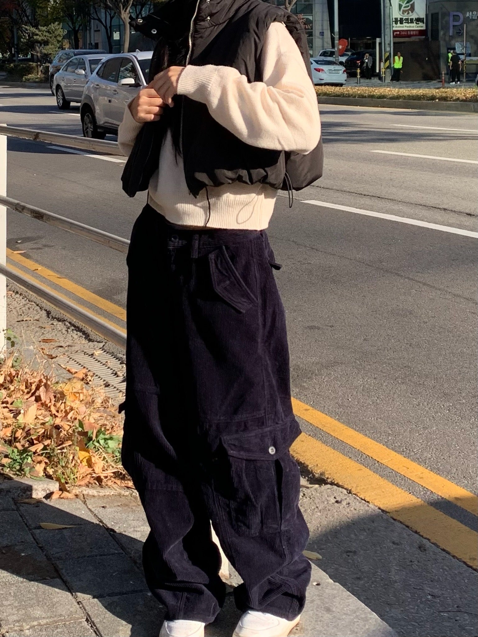 New Jeans Corduroy Cargo Pants (Navy/White)