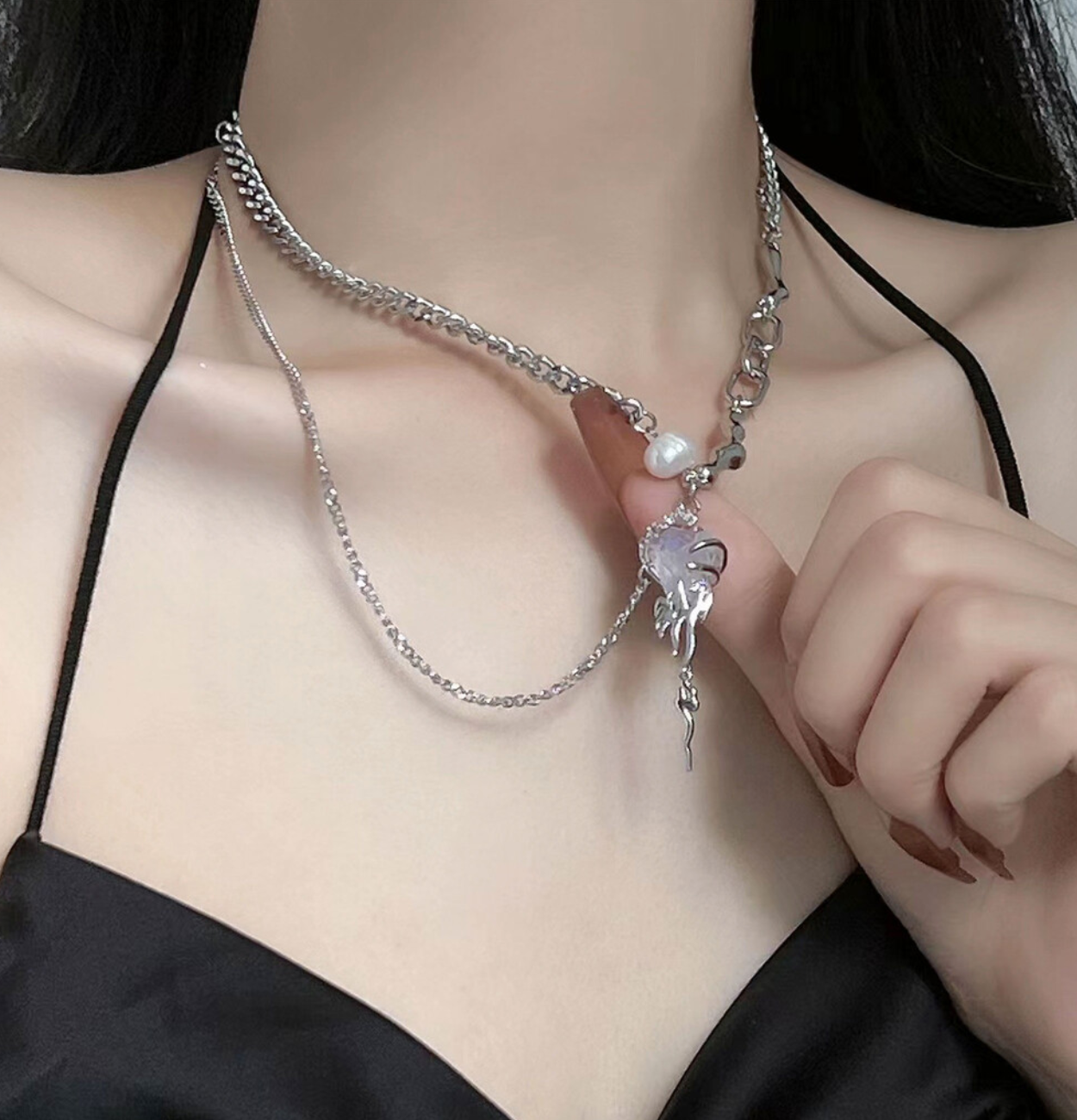 (IVE 이서 착용)Rose Drop Choker Set Necklace