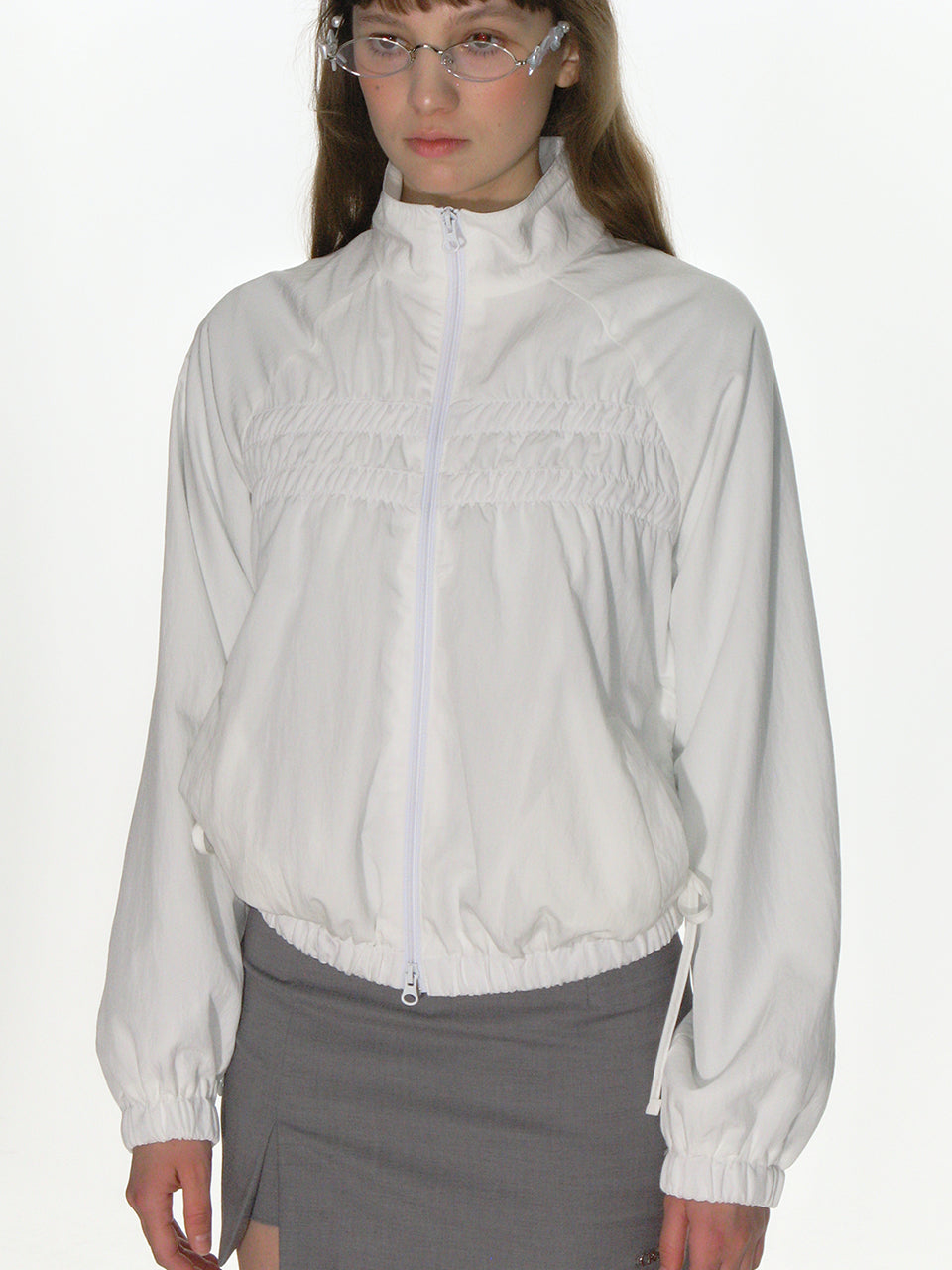 RIBBON SHIRRING WINDBREAKER_WHITE