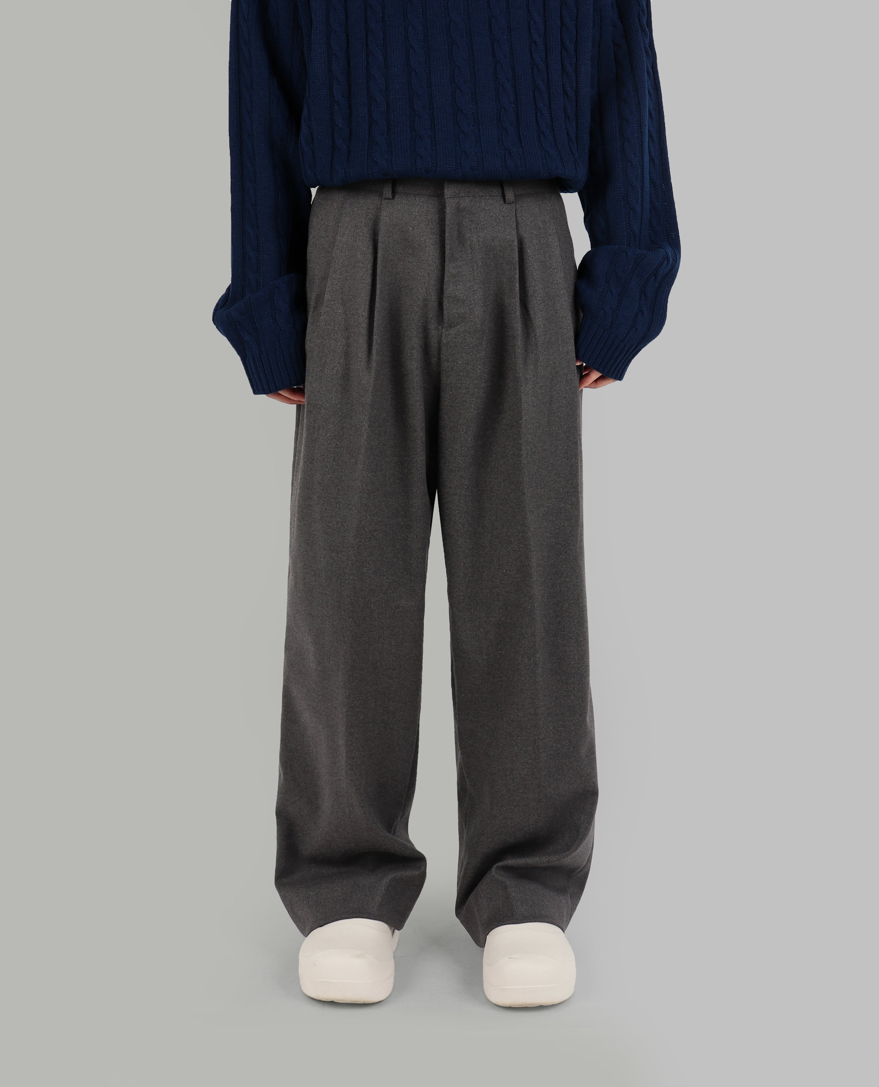 wool pintuck wide slacks