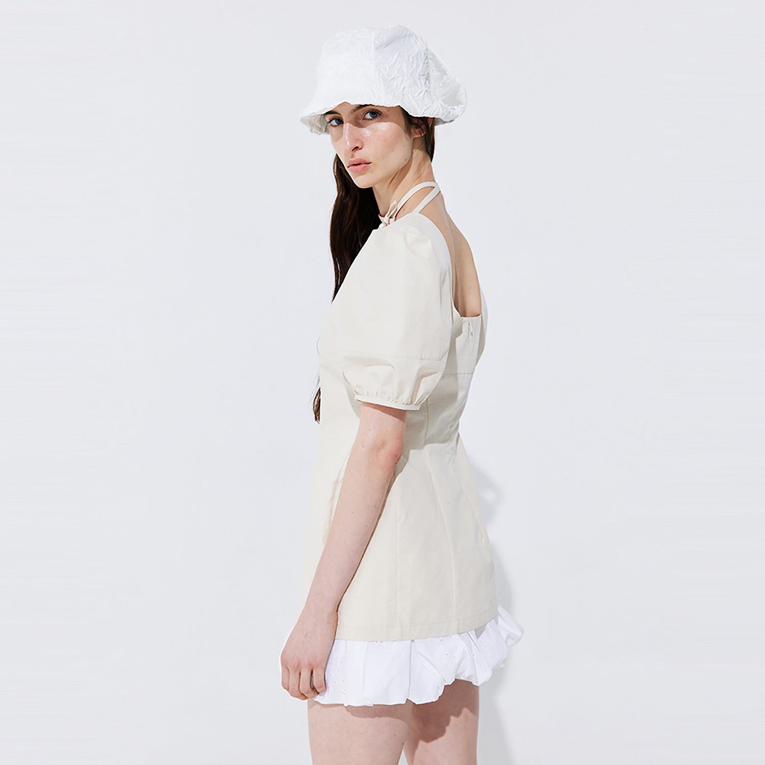 Pearl Balloon Line Blouse_Cream