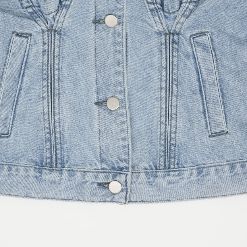 PINTUCK LIGHT BLUE DENIM JACKET [6066]