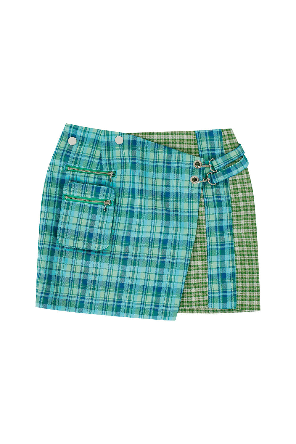 Check Panelled Mini Wrap Skirt _ Green