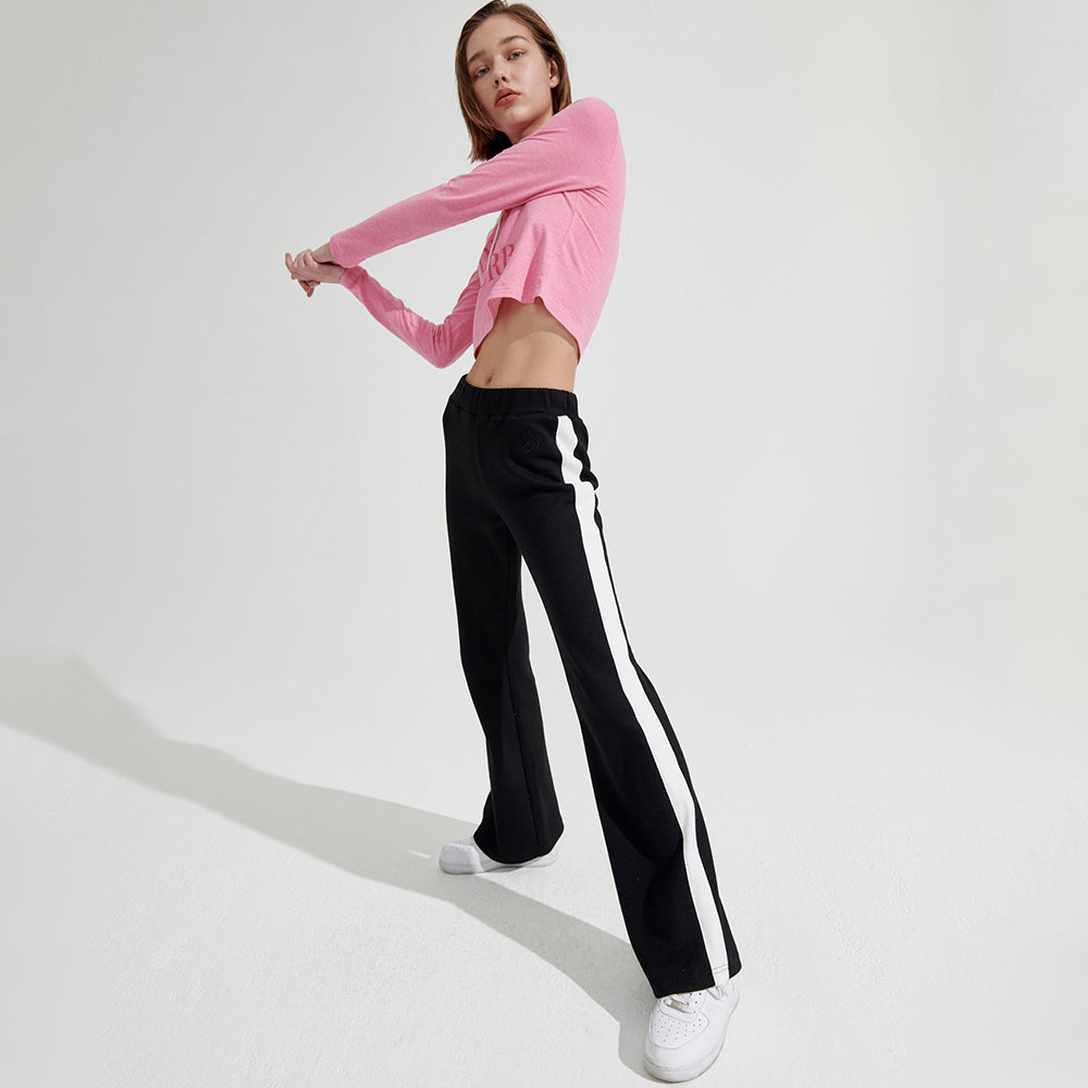 Two-tone Semi boots cut Trackpants [Black]