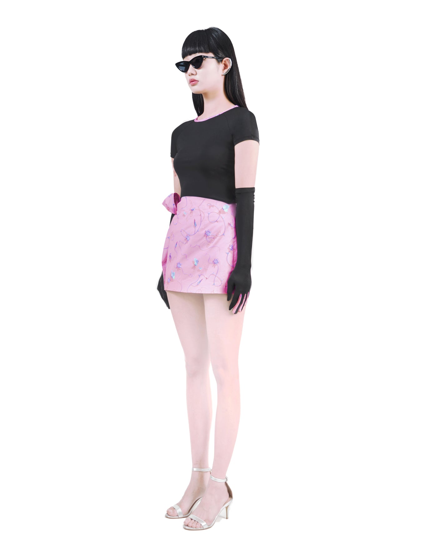 PINK COTTON TIE BELT MINI SKIRT