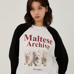 マルチーズアーカイブラグラン長袖Tシャツ