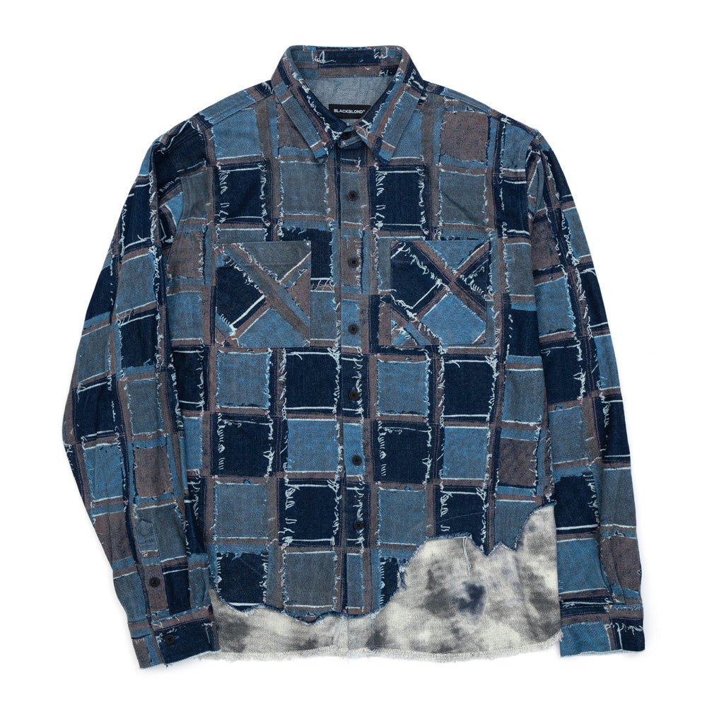 BBD Classic Logo Patchwork Pattern Layered Denim Shirt (Blue)