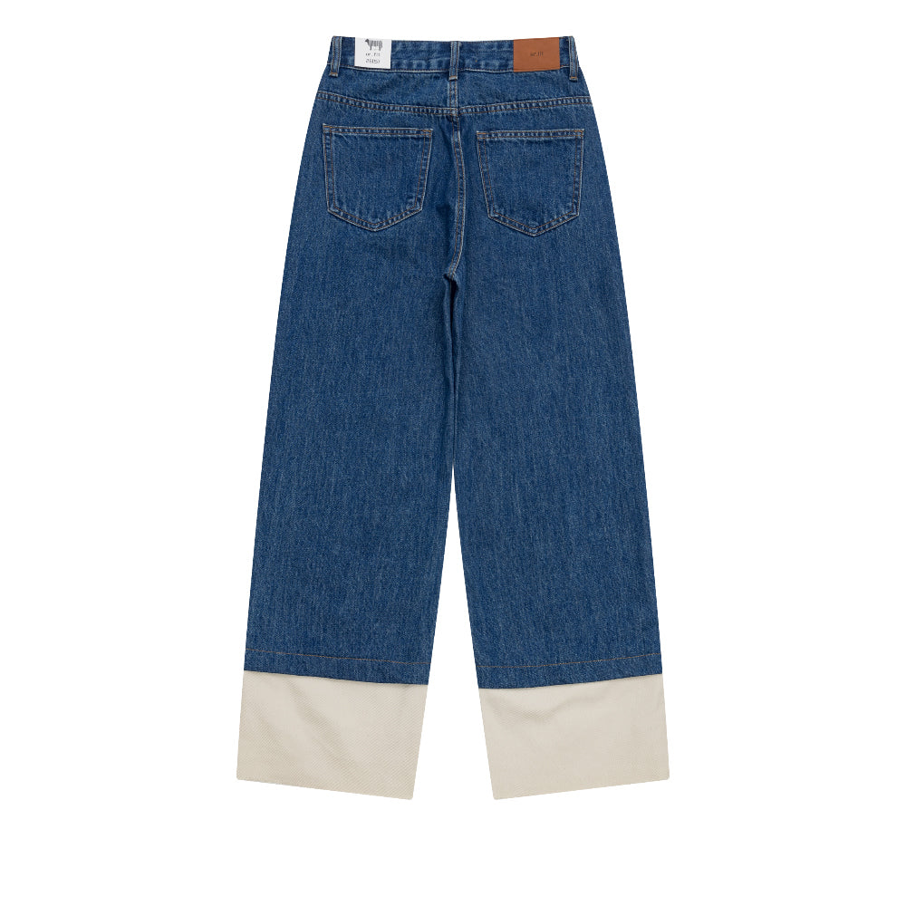 SEMI WIDE FIT BLUE + WHITE DENIM PANTS [17724]