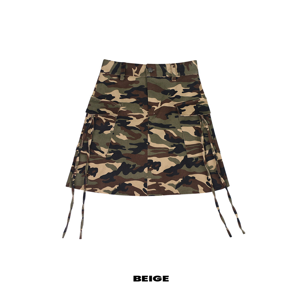 military camo strap a-line mini skirts (begie)