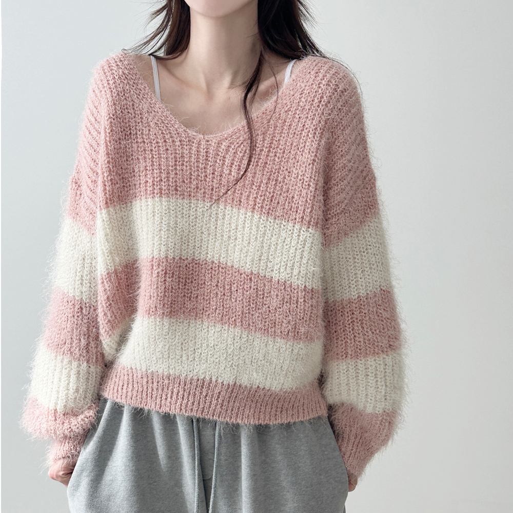 Sheath Stripe Off Shoulder Knitwear