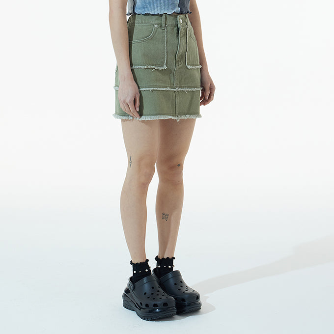 KHAKI RAWCUT EDGE MINI SKIRT