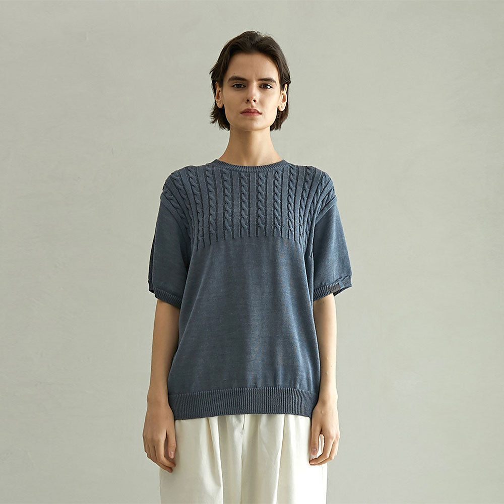 CABLE HALF SLEEVE KNIT (MIDNIGHT BLUE)