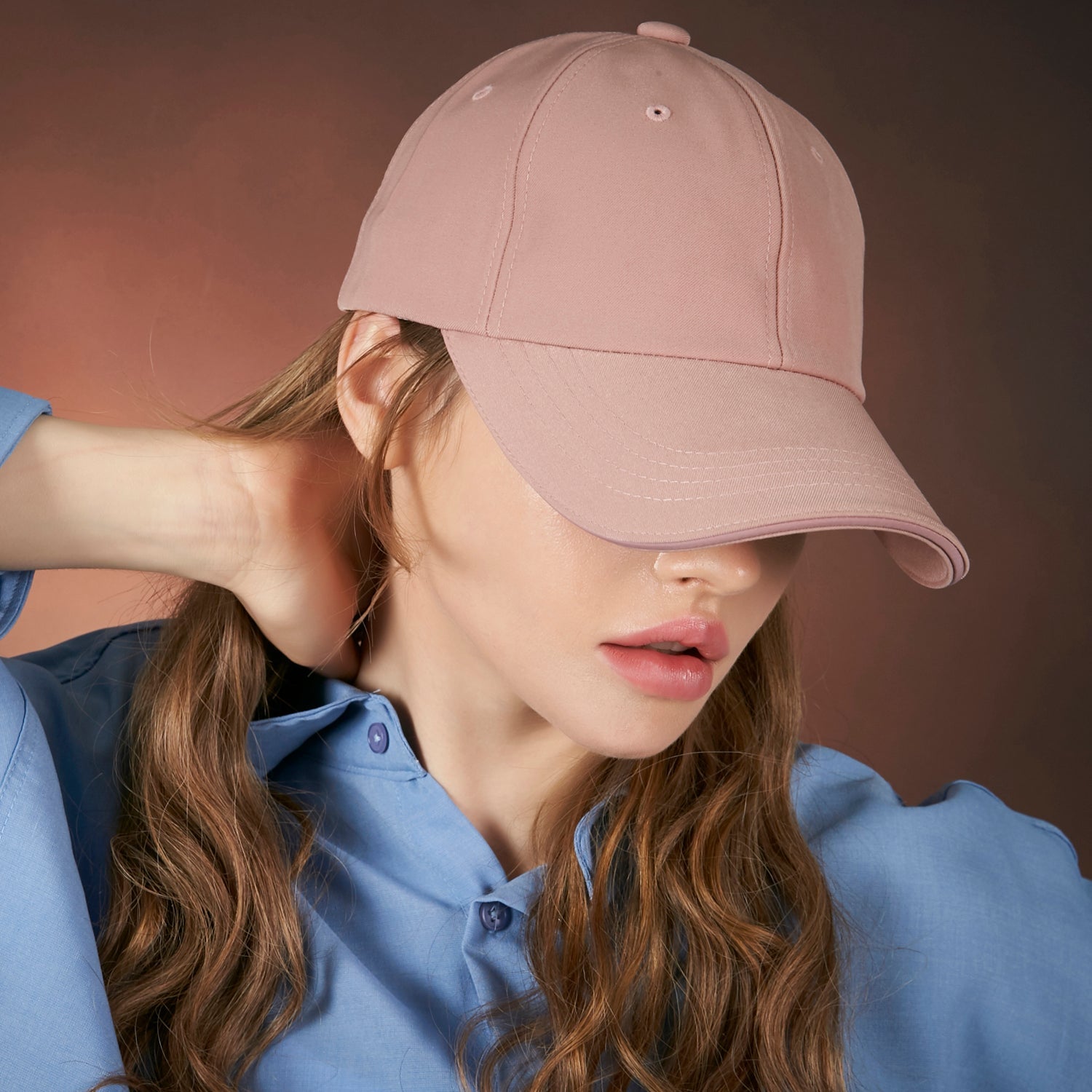 Rose gold stud over fit ball cap