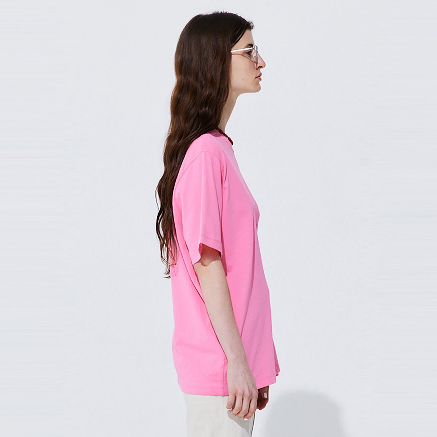 Button Line T-shirt_Hot Pink