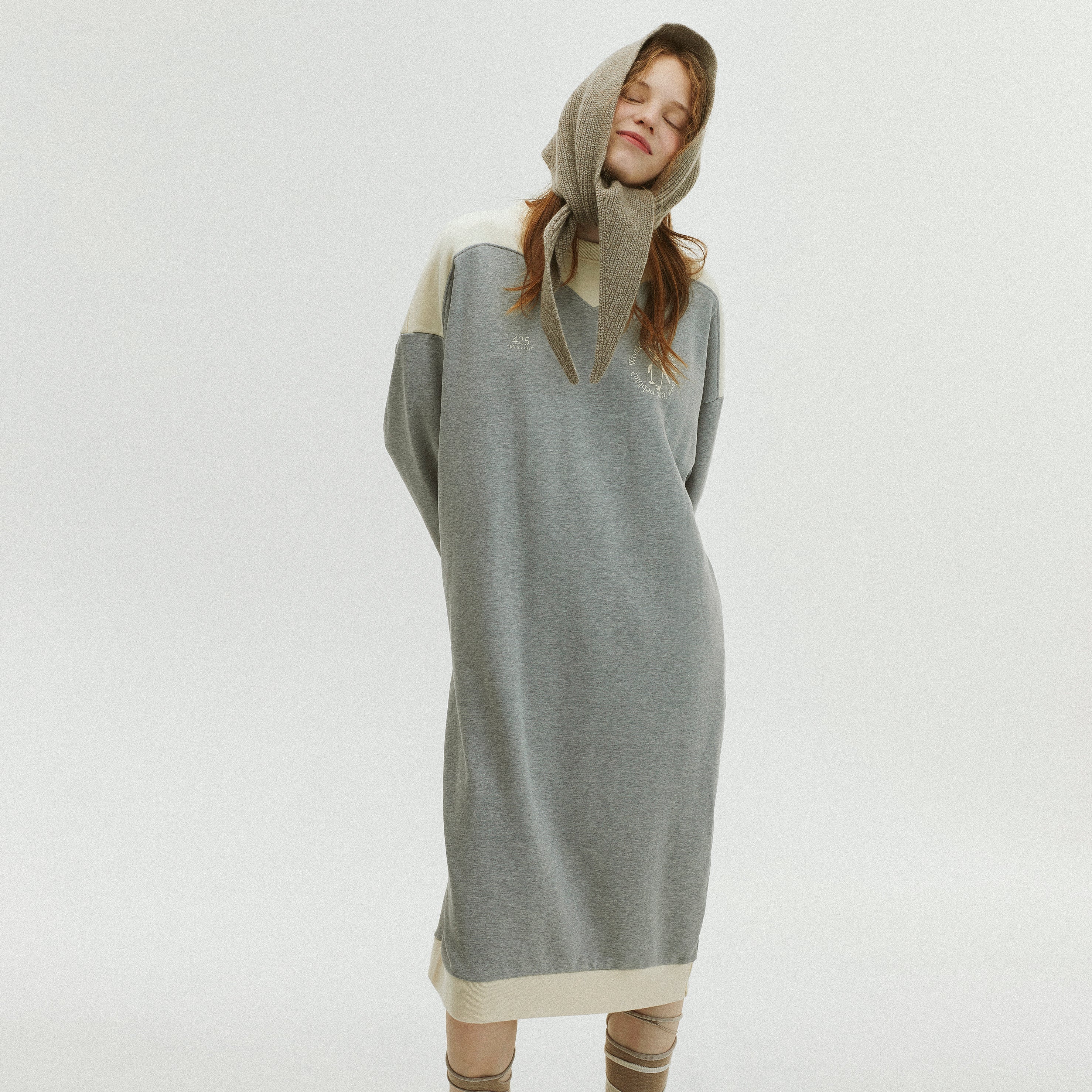 425 COLOR BLOCK JERSEY DRESS_MELANGE GRAY