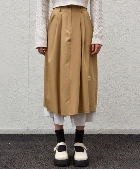 NICOLE PINTUCK LAYERED LONG SKIRT_BEIGE