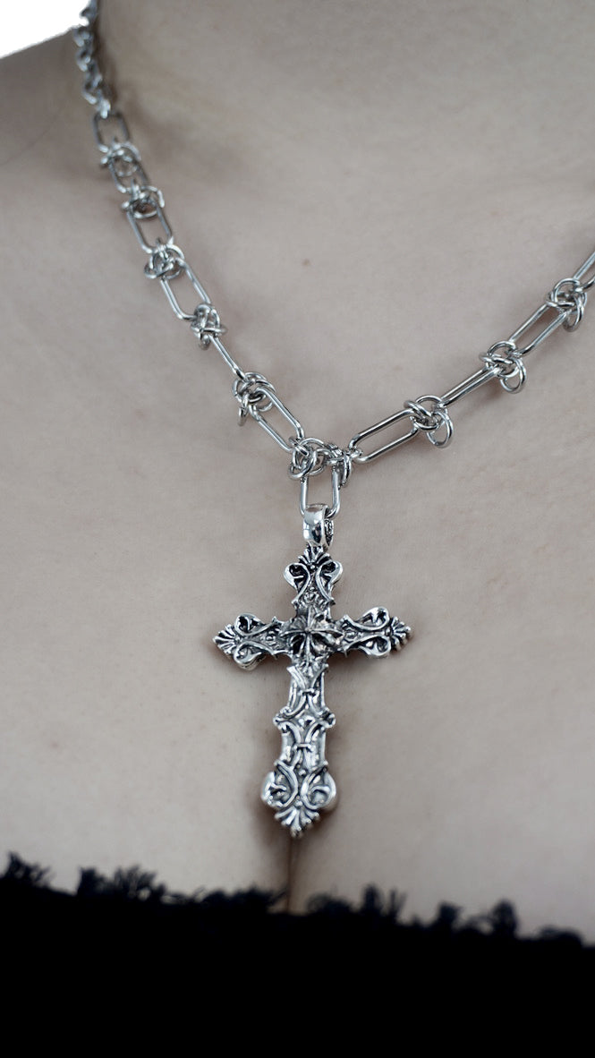 Chrome Cross Twisted Bold Chain Necklace