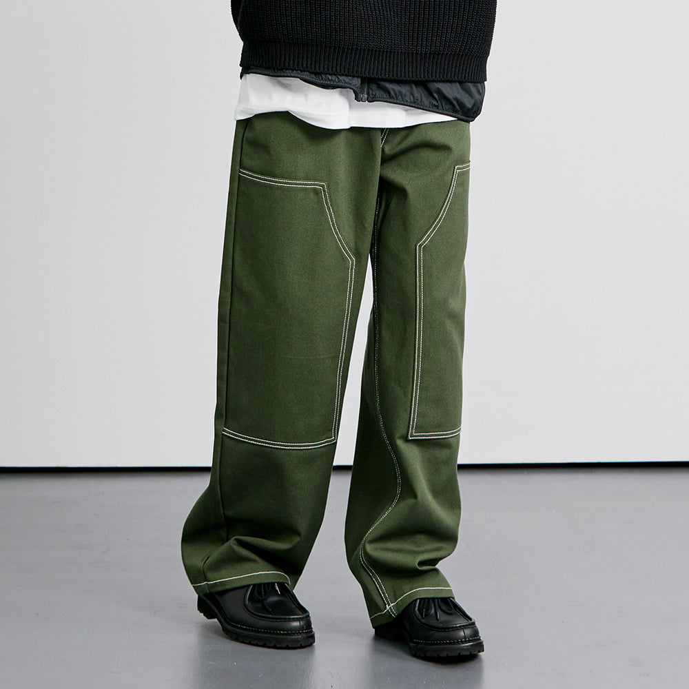 HIROI DOUBLE KNEE WIDE PANTS KHAKI