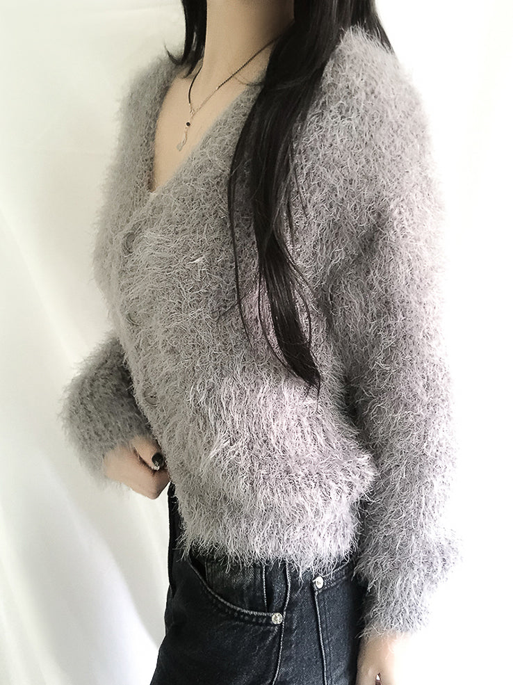 (8color) angel boucle fur cardigan