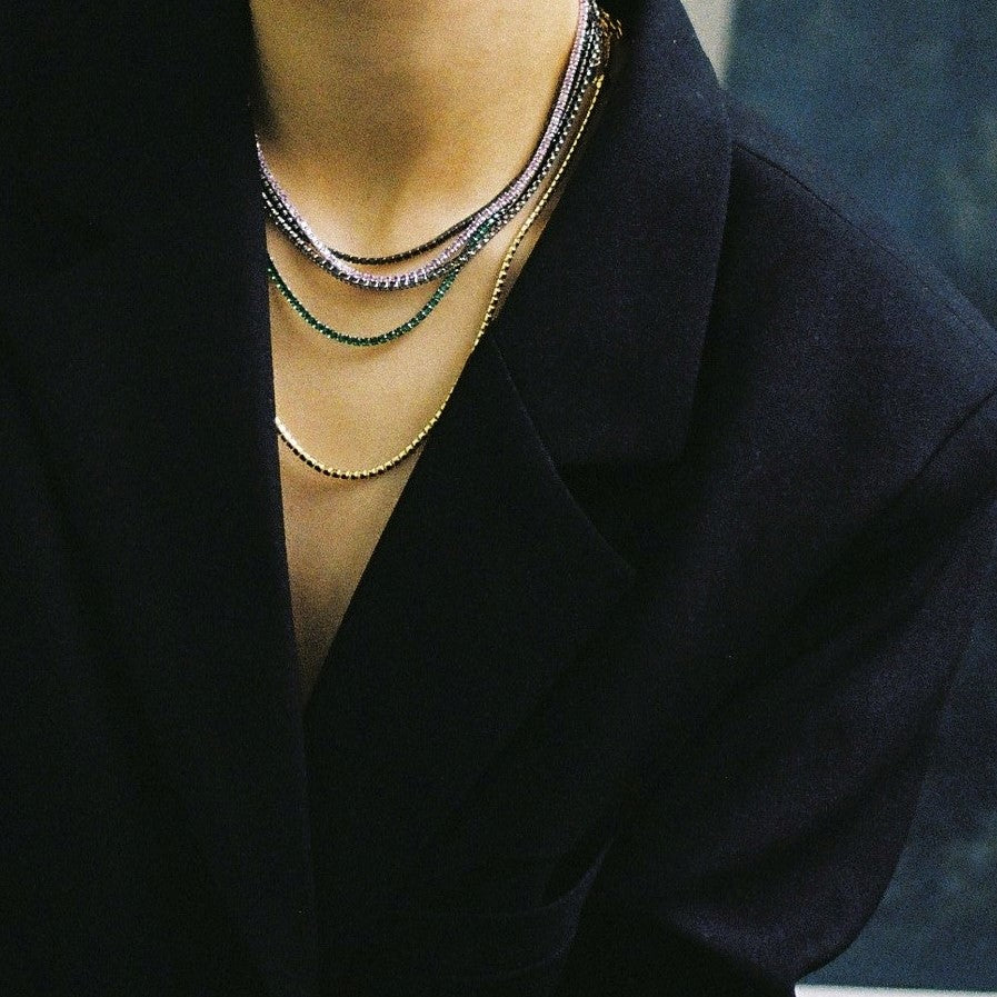 [ Silver 925 ] Gold Color Tennis Necklace